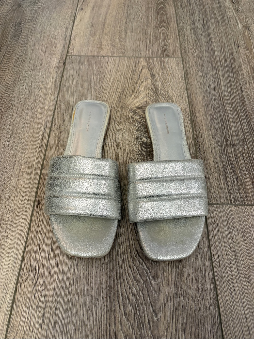 14th & Union silver quilted flat slide sandals